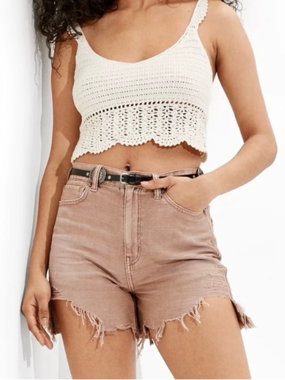American Eagle Highest Rise Mom Shorts Cut Off Distressed Denim Brown Women’s 4
